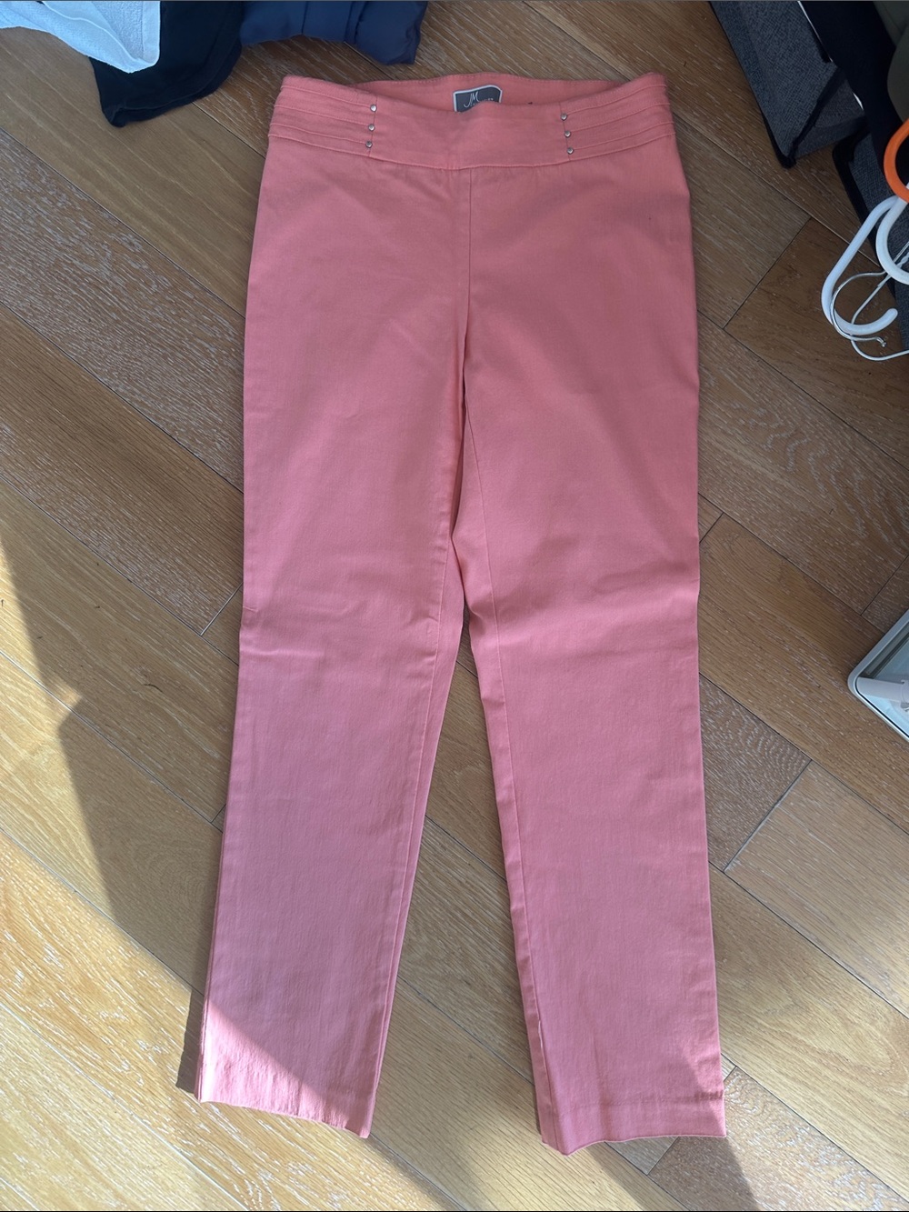 JM Collection - Petite Small Coral Straight Leg Pants